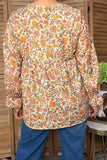 Chic floral printed cream buttons long sleeve women's boutique top GJQ17521