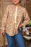 Chic floral printed cream buttons long sleeve women's boutique top GJQ17521