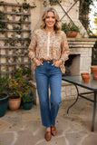 Chic floral printed cream buttons long sleeve women's boutique top GJQ17521