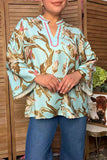 Western floral print wide long sleeve women's boutique top GJQ17528