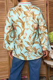 Western floral print wide long sleeve women's boutique top GJQ17528