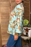 Western floral print wide long sleeve women's boutique top GJQ17528