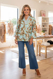 Western floral print wide long sleeve women's boutique top GJQ17528