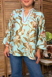 Western floral print wide long sleeve women's boutique top GJQ17528