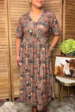 Western farm cow printed short sleeve women's boutique dress Southern Stitch GJQ17530