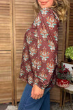 Western floral long sleeve brown women's boutique blouse Southern Stitch GJQ17531