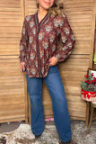 Western floral long sleeve brown women's boutique blouse Southern Stitch GJQ17531