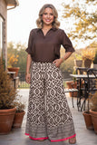 Western solid color brown 3/4 sleeve women's boutique top GJQ17535