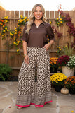 Western solid color brown 3/4 sleeve women's boutique top GJQ17535
