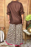 Western solid color brown 3/4 sleeve women's boutique top GJQ17535