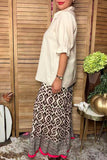 Western solid color cream 3/4 sleeve women's boutique top GJQ17536
