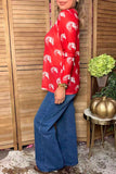 Western horse print red sheer long sleeve women's boutique top Southern Stitch GJQ17575