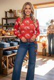 Western horse print red sheer long sleeve women's boutique top Southern Stitch GJQ17575