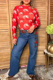 Western horse print red sheer long sleeve women's boutique top Southern Stitch GJQ17575
