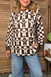 Christmas gingerbread man checkered long sleeve women's boutique top Southern Stitch GJQ17577