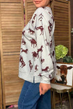 Western brown horse print long sleeve women's boutique sweatshirt Southern Stitch GJQ17579