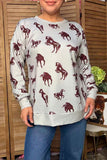Western brown horse print long sleeve women's boutique sweatshirt Southern Stitch GJQ17579