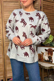 Western brown horse print long sleeve women's boutique sweatshirt Southern Stitch GJQ17579