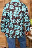 Western turquoise & brown floral print long sleeve women's boutique top GJQ17601