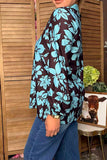 Western turquoise & brown floral print long sleeve women's boutique top GJQ17601