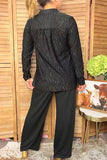 Trendy black subtle wavy jacquard pattern women's boutique top GJQ17602