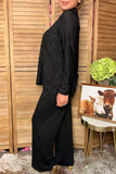 Trendy black subtle wavy jacquard pattern women's boutique top GJQ17602