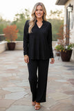 Trendy black subtle wavy jacquard pattern women's boutique top GJQ17602