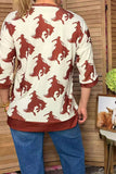 Western horses printed half sleeve women's boutique top GJQ17605