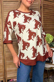 Western horses printed half sleeve women's boutique top GJQ17605