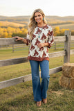 Western horses printed half sleeve women's boutique top GJQ17605
