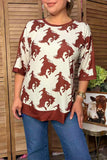 Western horses printed half sleeve women's boutique top GJQ17605