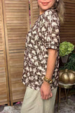 Western hats & cactus & horse print brown short sleeve women's boutique top GJQ17606