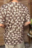 Western hats & cactus & horse print brown short sleeve women's boutique top GJQ17606