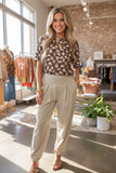 Western hats & cactus & horse print brown short sleeve women's boutique top GJQ17606