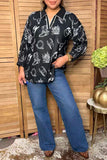 Western pattern print black women's boutique top Southern Stitch GJQ17610