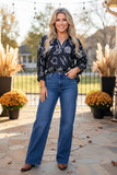 Western pattern print black women's boutique top Southern Stitch GJQ17610