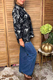 Western pattern print black women's boutique top Southern Stitch GJQ17610