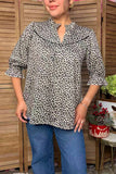 Western leopard ruffle short sleeve women's boutique blouse Southern Stitch GJQ17611
