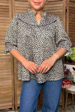 Western leopard ruffle short sleeve women's boutique blouse Southern Stitch GJQ17611