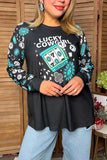Western lucky cowgirl long sleeve black women's boutique top Southern Stitch GJQ17621 GS5