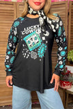 Western lucky cowgirl long sleeve black women's boutique top Southern Stitch GJQ17621 GS5