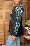 Western lucky cowgirl long sleeve black women's boutique top Southern Stitch GJQ17621 GS5