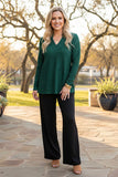 Trendy green subtle wavy jacquard pattern women's boutique top GJQ17685
