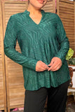 Trendy green subtle wavy jacquard pattern women's boutique top GJQ17685