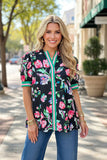 Trendy floral & green & pink stripe short sleeve women's boutique top Southern Stitch GJQ17690