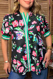 Trendy floral & green & pink stripe short sleeve women's boutique top Southern Stitch GJQ17690