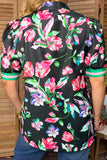 Trendy floral & green & pink stripe short sleeve women's boutique top Southern Stitch GJQ17690