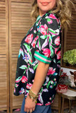 Trendy floral & green & pink stripe short sleeve women's boutique top Southern Stitch GJQ17690