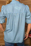 Chic blue stripe ruffle sleeves loose fit women's boutique top Southern Stitch GJQ17694