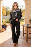 Western leopard & checkered boots print long sleeve women's boutique top GJQ17713